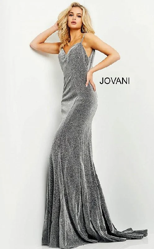 Jovani 68125 Spaghetti Strap Glitter Long Prom Gown B