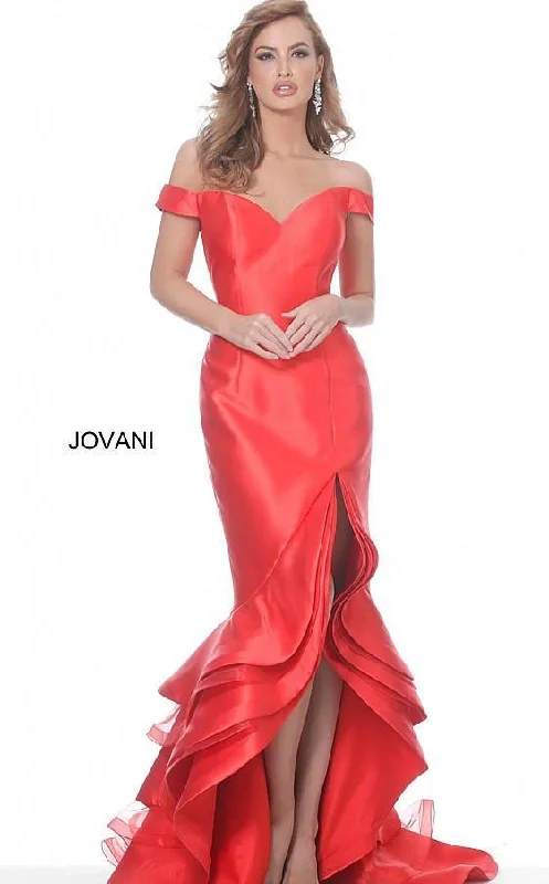 Jovani 3823 Prom Off Shoulder High Low Mermaid Gown