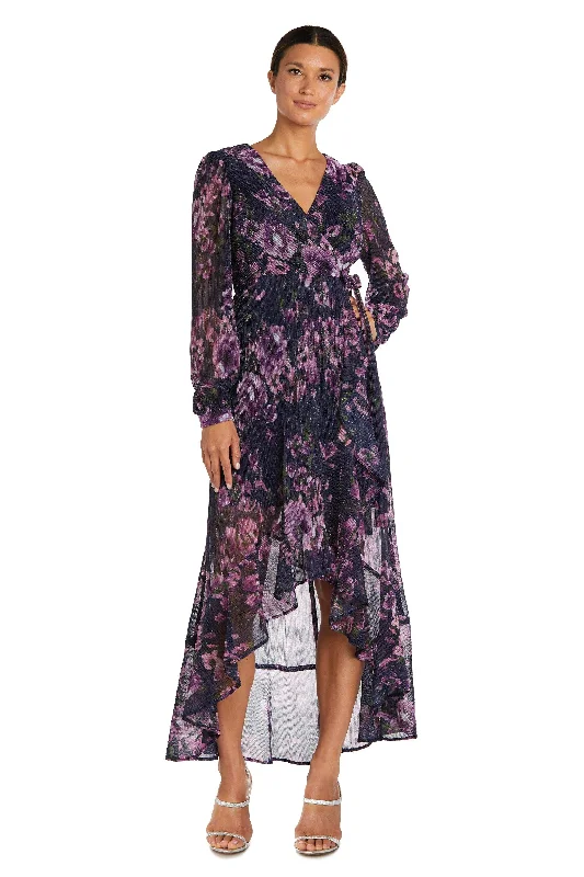 Nightway High Low Long Sleeve Floral Dress 22051