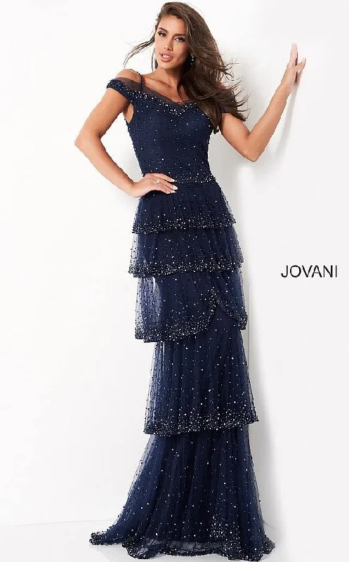 Jovani 04859 Off the Shoulder Beaded Evening Dress