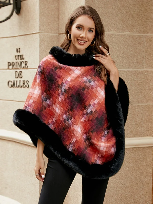 Faux Fur Trim Poncho