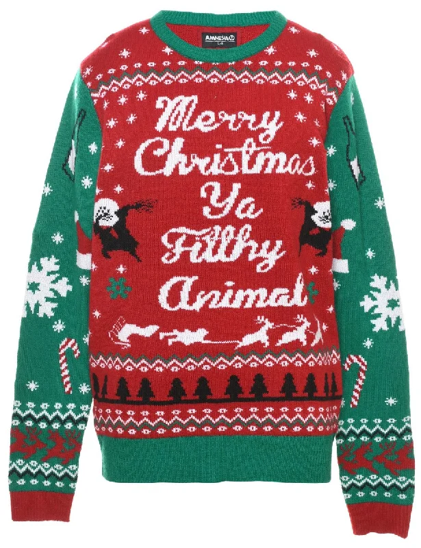 Festive Print Christmas Jumper - L