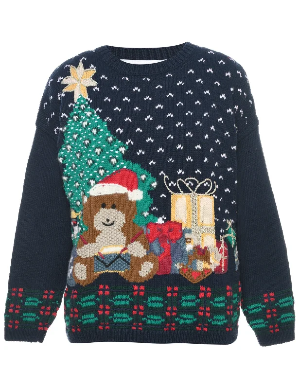 Festive Print Christmas Jumper - M