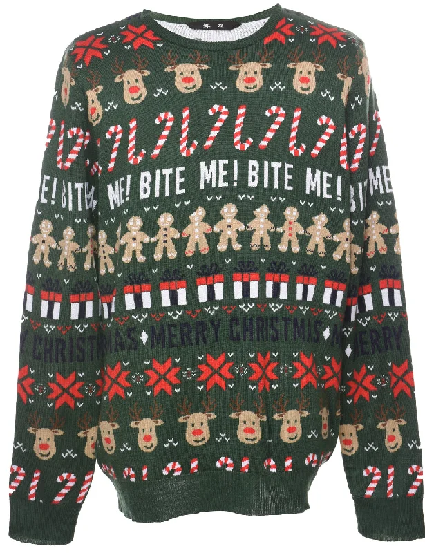 Festive Print Christmas Jumper - XL