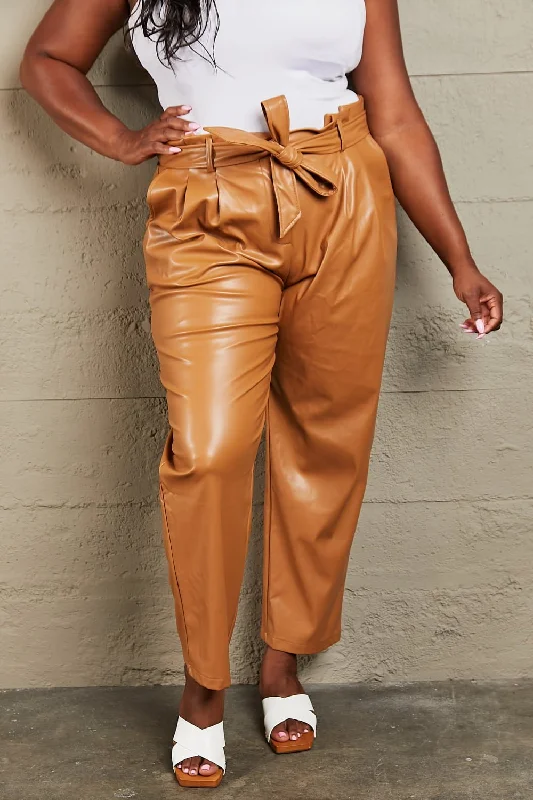 HEYSON® Faux Leather Paperbag Waist Pants