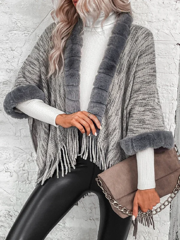 Open Front Fringe Hem Poncho