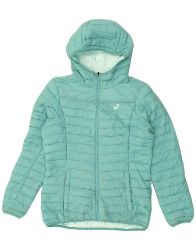 ASICS Womens Hooded Padded Jacket UK 14 Medium Turquoise Polyamide