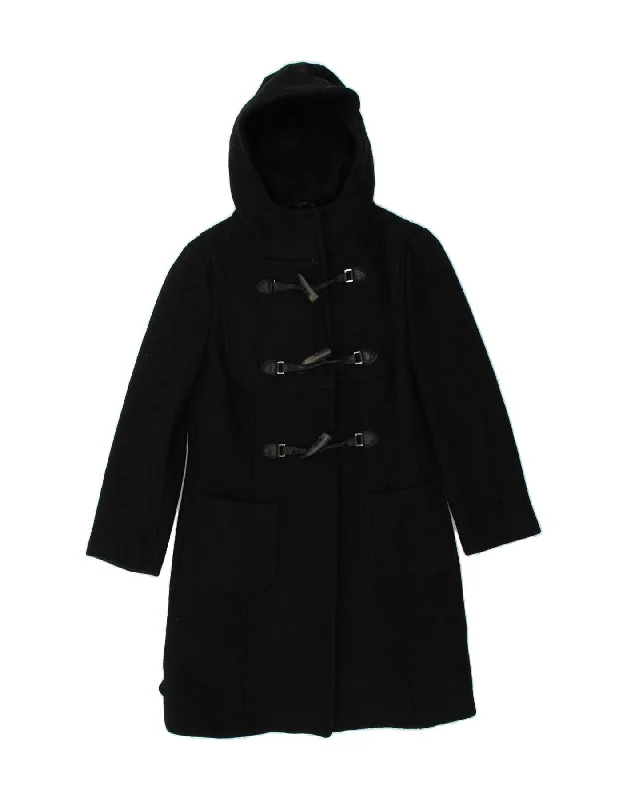 BENETTON Womens Hooded Duffle Coat IT 44 Medium Black Wool