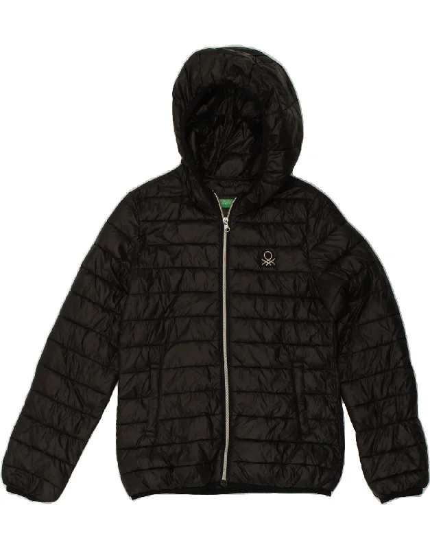 BENETTON Womens Hooded Padded Jacket UK 12 Medium Black