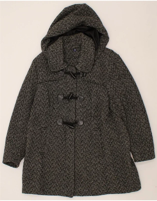 BIAGGINI Womens Hooded Duffle Coat IT 46 Large Grey Herringbone Polyester