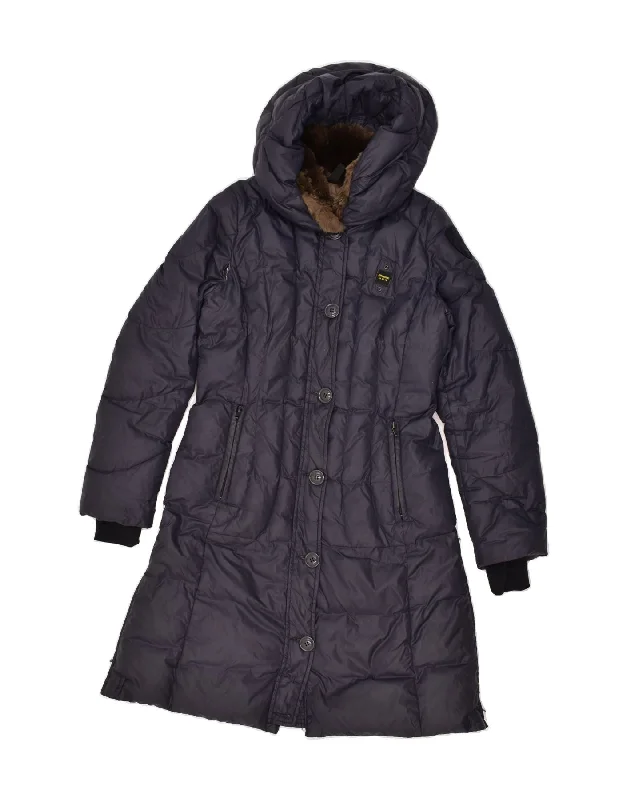 BLAUER Womens Hooded Padded Coat UK 6 XS Navy Blue