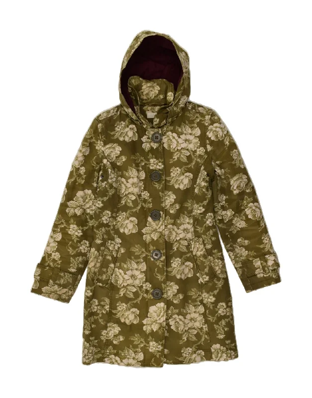 BODEN Womens Hooded Windbreaker Coat UK 10 Small Green Floral Cotton