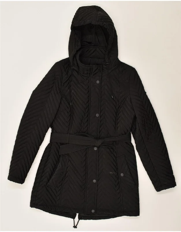 DKNY Womens Hooded Padded Coat UK 10 Small Black Polyester