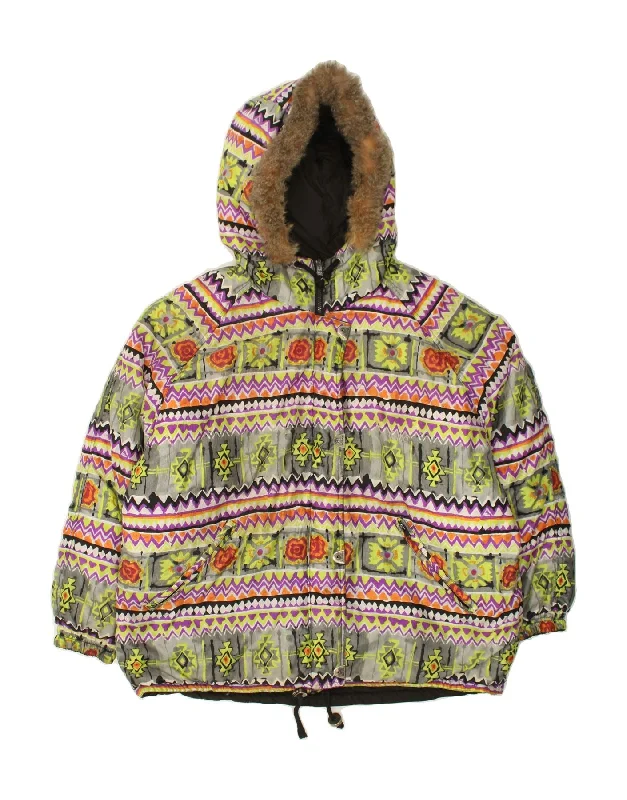 ELHO Womens Hooded Windbreaker Jacket IT 44 Medium Multicoloured Fair Isle