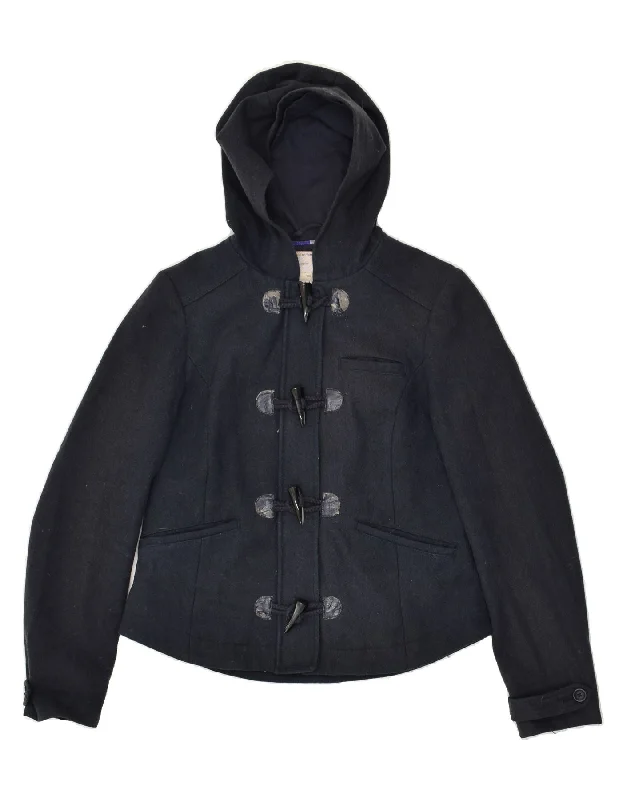 FAT FACE Womens Hooded Duffle Jacket UK 10 Small  Navy Blue Wool