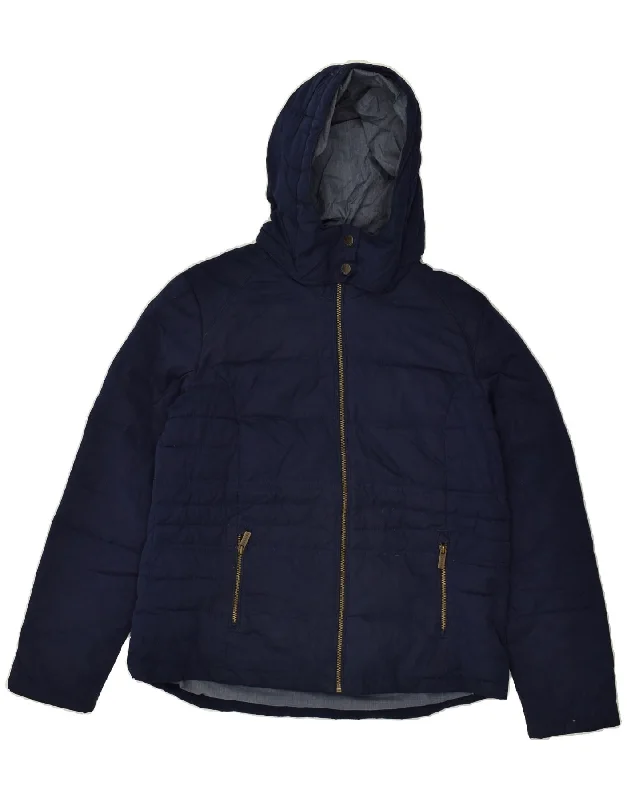 FAT FACE Womens Hooded Padded Jacket UK 14 Medium Navy Blue Polyester