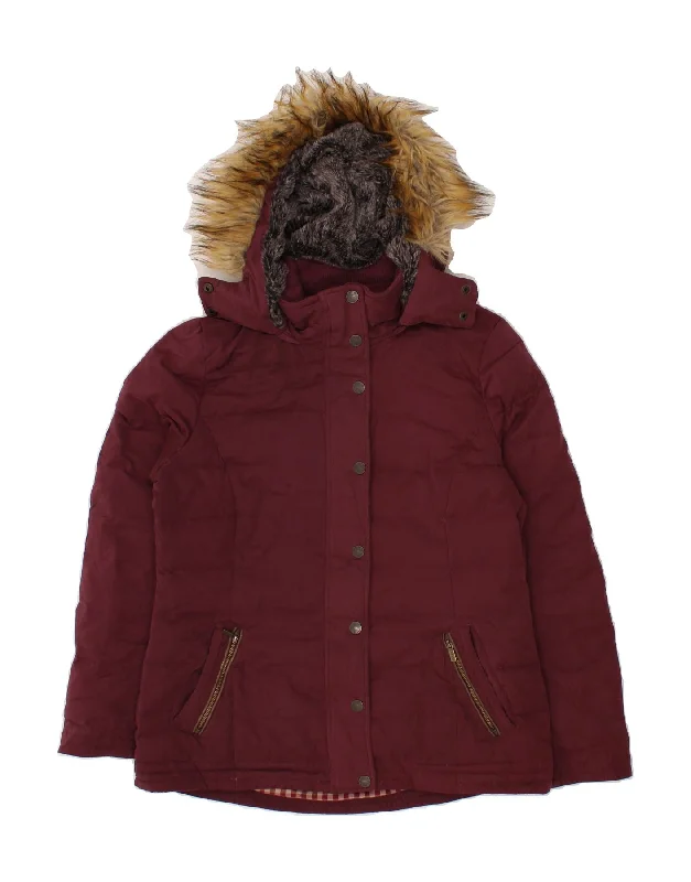 FAT FACE Womens Hooded Padded Jacket US 12 Large Maroon Polyester