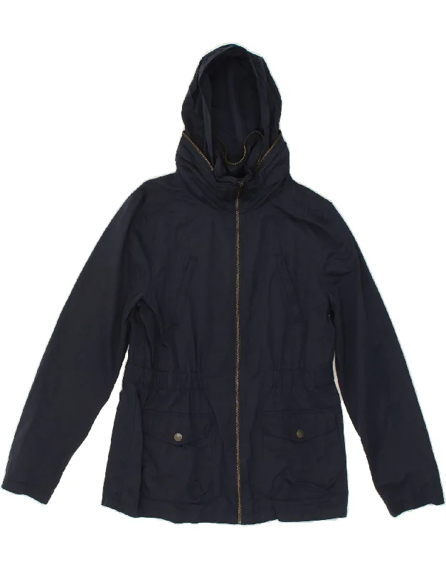 FAT FACE Womens Hooded Windbreaker Jacket UK 12 Medium  Navy Blue Cotton