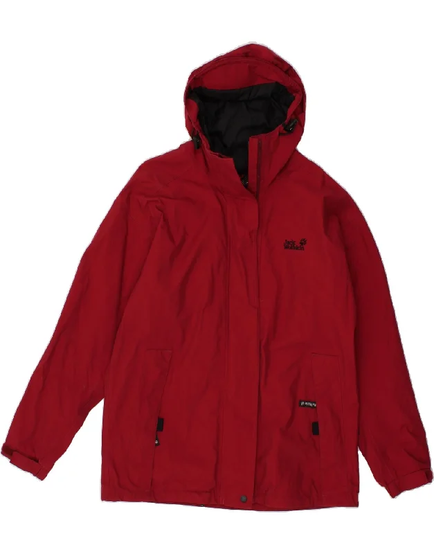 JACK WOLFSKIN Womens Hooded Rain Jacket UK 16 Large  Red Polyamide