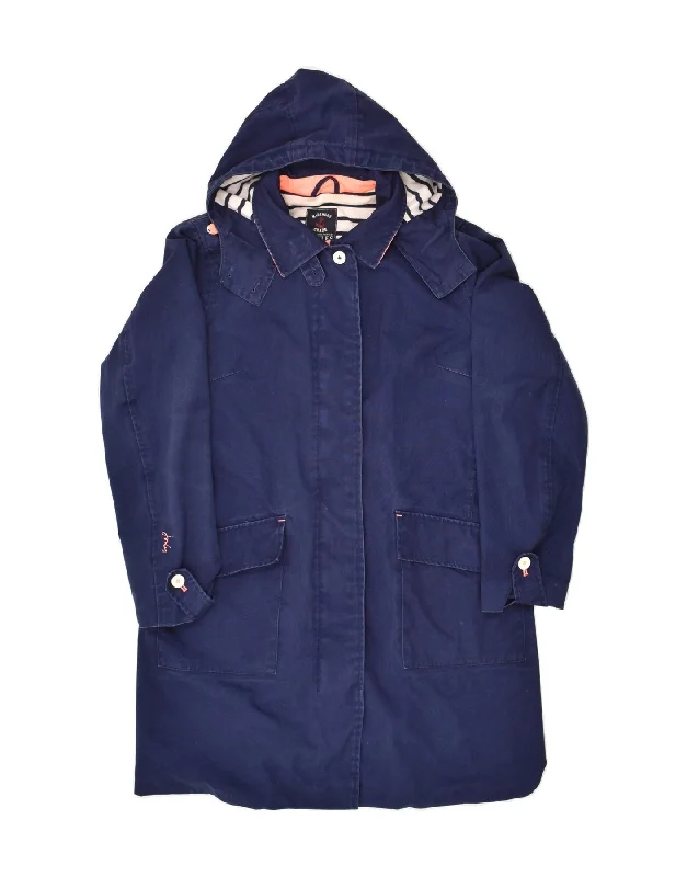 JOULES Womens Hooded Overcoat UK 6 XS Navy Blue Cotton