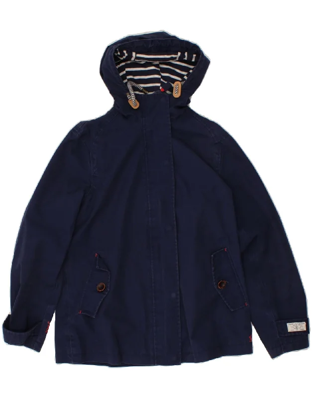 JOULES Womens Hooded Rain Jacket UK 12 Medium Navy Blue Cotton