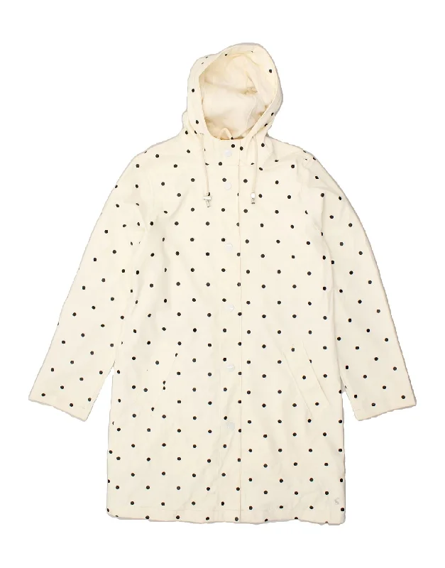 JOULES Womens Hooded Raincoat UK 10 Small White Polka Dot