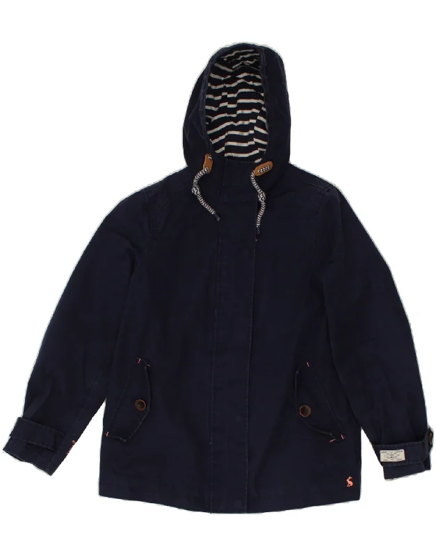 JOULES Womens Hooded Waterproof Jacket UK 10 Small Navy Blue Cotton