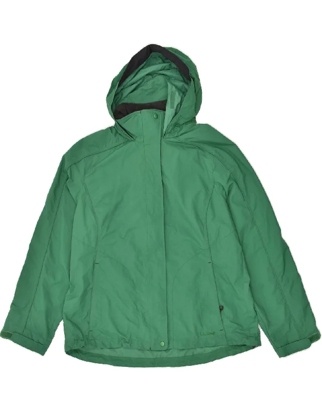 L.L.BEAN Womens Loose Fit Hooded Rain Jacket UK 16 Large Green Nylon