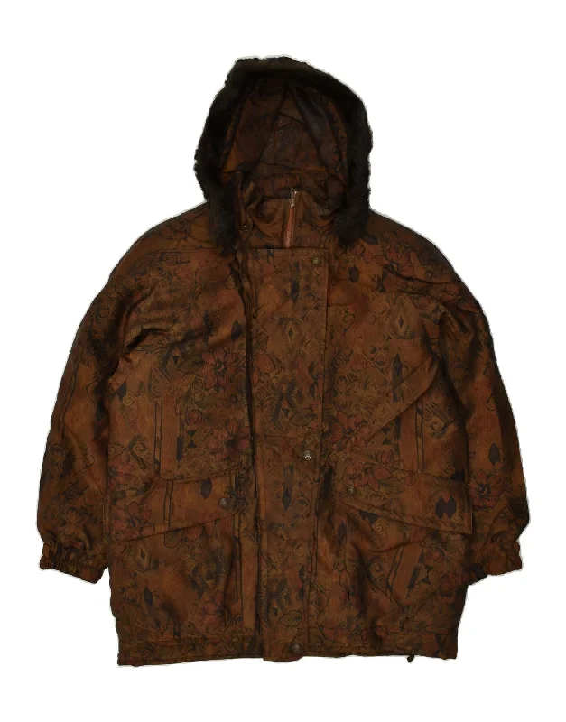 LONDON FOG Womens Hooded Windbreaker Jacket UK 14 Medium Brown Floral