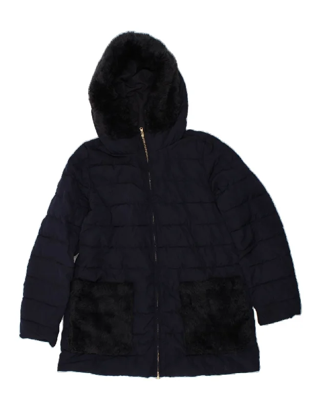 MARELLA Womens EMME Hooded Padded Jacket UK 10 Small Navy Blue Polyester