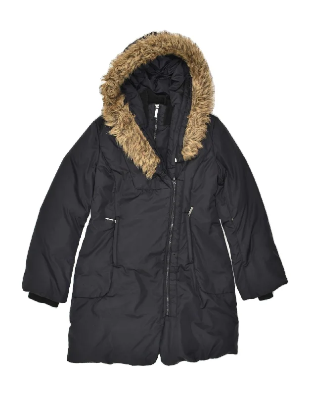 MICHAEL KORS Womens Hooded Padded Coat UK 14 Medium Black Nylon