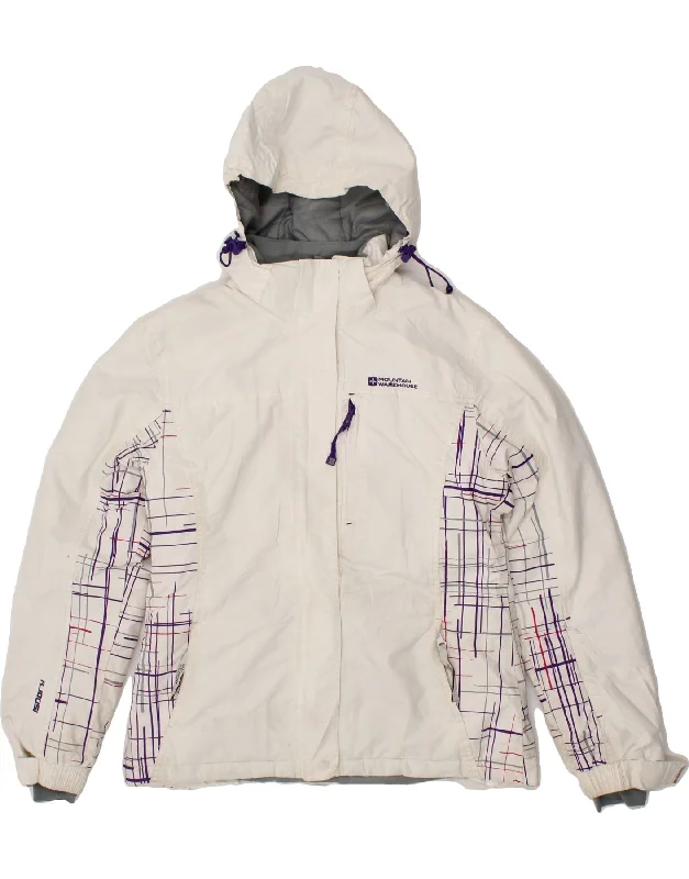 MOUNTAIN WAREHOUSE Womens Hooded Rain Jacket UK 8 Small White Check