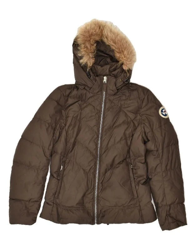 NAPAPIJRI Womens Hooded Padded Jacket UK 14 Large Brown Polyamide