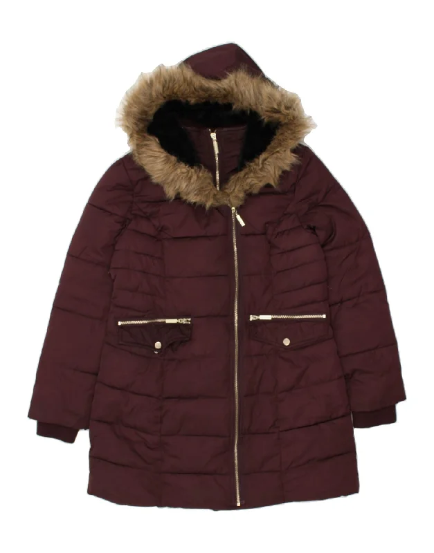 OASIS Womens Hooded Padded Coat UK 14 Medium Burgundy Polyester