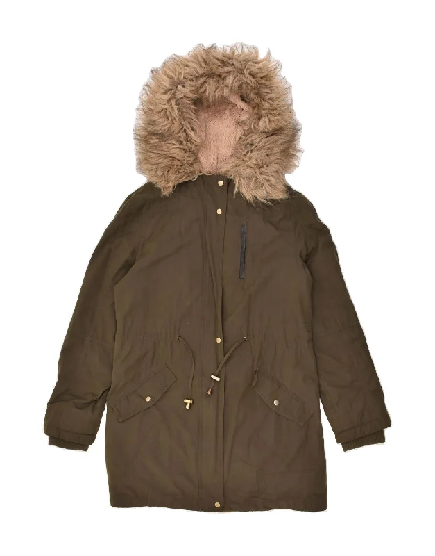 OASIS Womens Hooded Parka Jacket UK 12 Medium Khaki Polyester