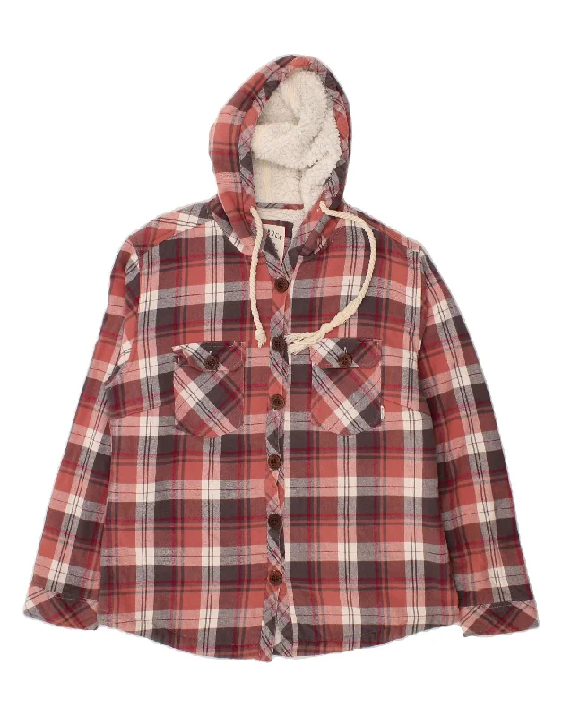 SALTROCK Womens Hooded Bomber Jacket UK 16 large  Red Check Cotton