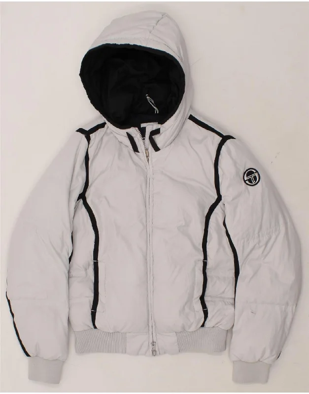 SERGIO TACCHINI Womens Hooded Padded Jacket IT 42 Medium Grey Polyester