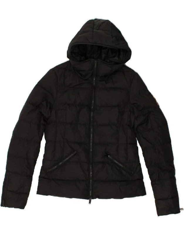 SUPERDRY Womens Hooded Padded Jacket UK 10 Small Black Polyester