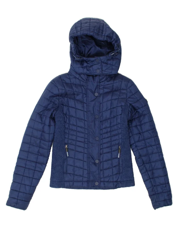 SUPERDRY Womens Hooded Padded Jacket UK 4 XS Navy Blue Polyester