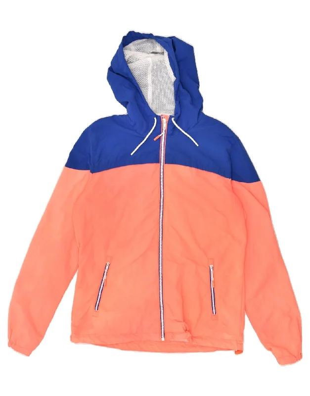 SUPERDRY Womens Hooded Rain Jacket UK 14 Large Orange Colourblock