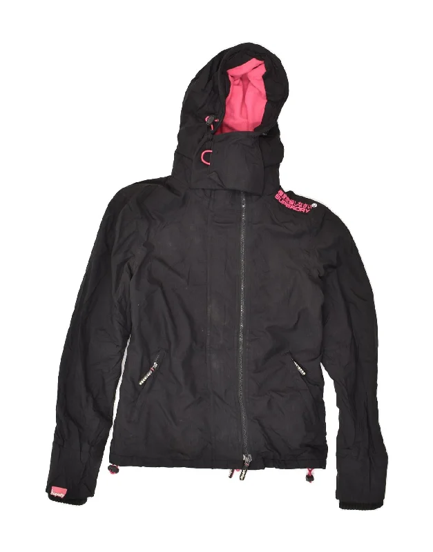 SUPERDRY Womens Hooded Windbreaker Jacket UK 36 Small Black Nylon