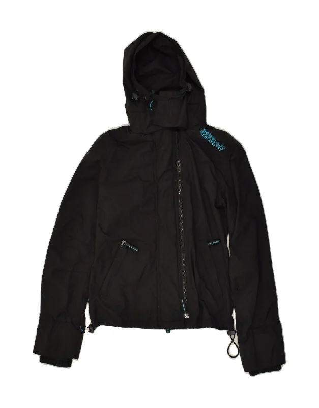 SUPERDRY Womens Hooded Windbreaker Jacket UK 6 XS Black Nylon