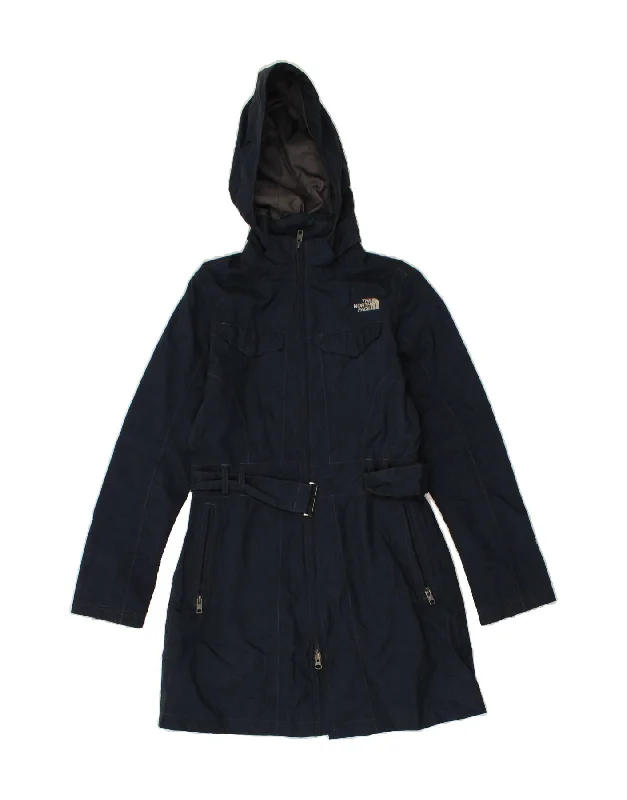 THE NORTH FACE Womens Hooded Overcoat UK 6 XS Navy Blue Polyester