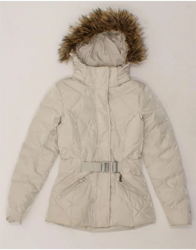 THE NORTH FACE Womens Hooded Padded Jacket UK 6 XS Silver Nylon