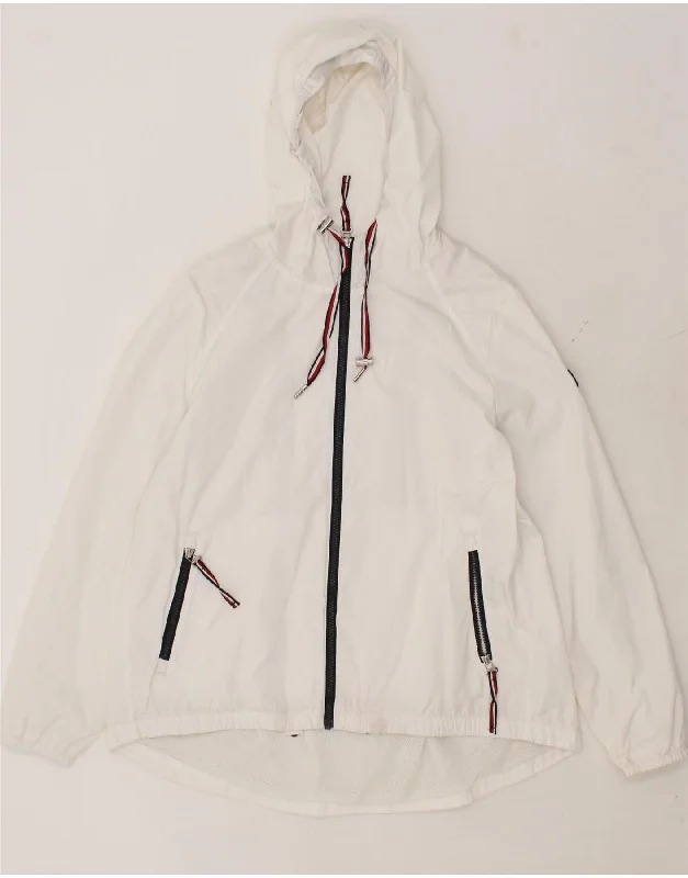 TOMMY HILFIGER Womens Hooded Rain Jacket UK 12 Medium White Polyester