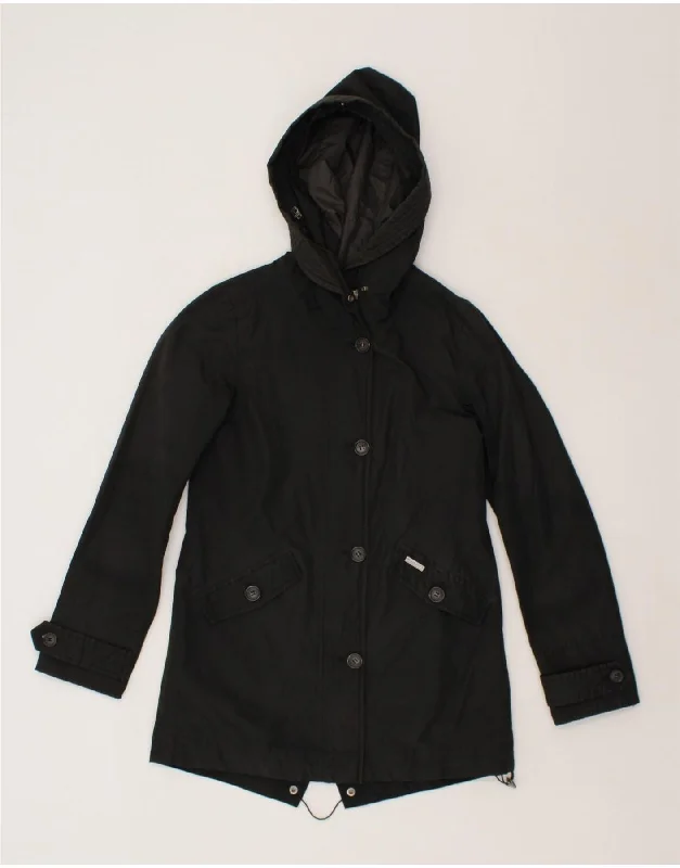 WOOLRICH Womens Hooded Parka Jacket UK 6 XS Black Cotton