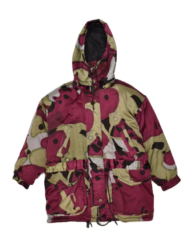 YESSICA Womens Abstract Pattern Hooded Padded Coat EU 42 Large Burgundy