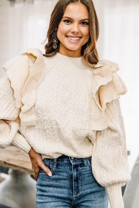 Bring The Drama Cream White Ruffled Sweater