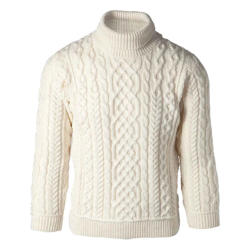 Turtleneck Aran Knit Sweater- Cream