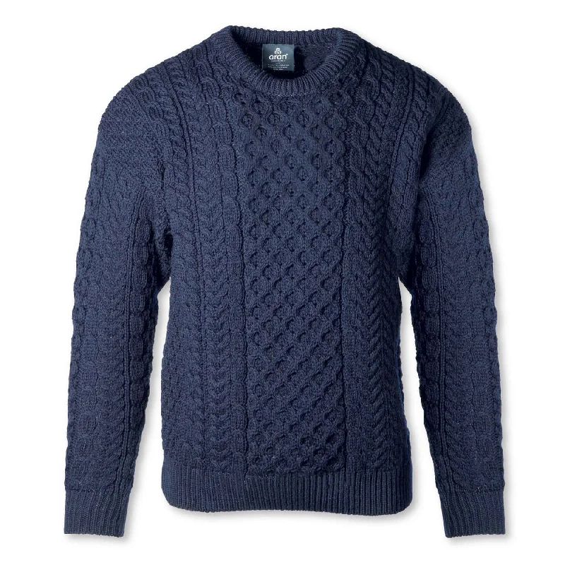 Aran Knit Crewneck Sweater- Navy